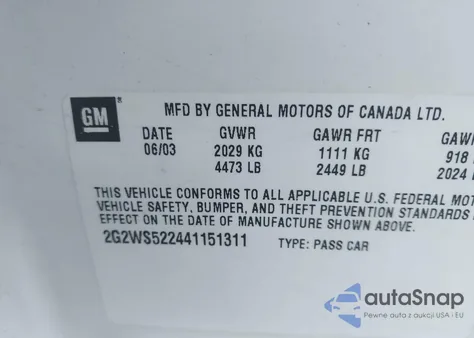 2004 Pontiac Grand Prix Gt2 из США, поврежденный, VIN 2G2WS522441151311